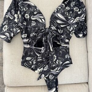 Floral Black and White One Piece Swimsuit